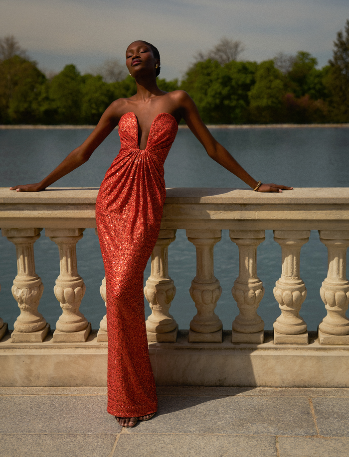 Plunging U Neckline Gown