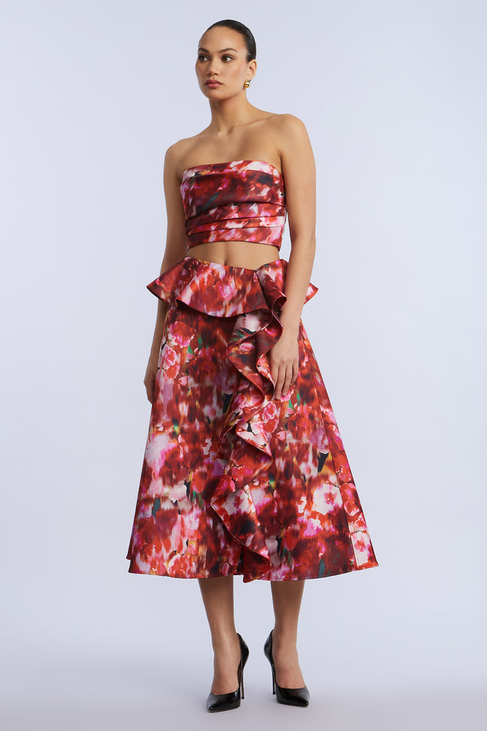 Printed Cascade Midi Skirt