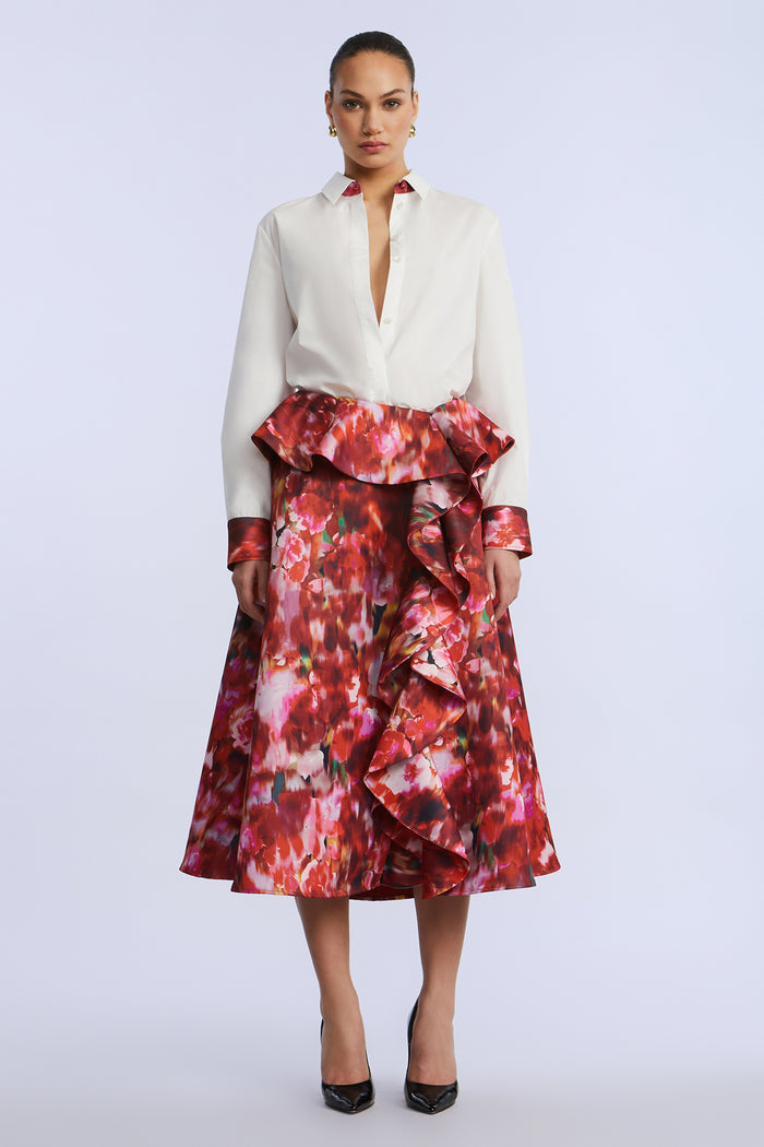 Printed Cascade Midi Skirt