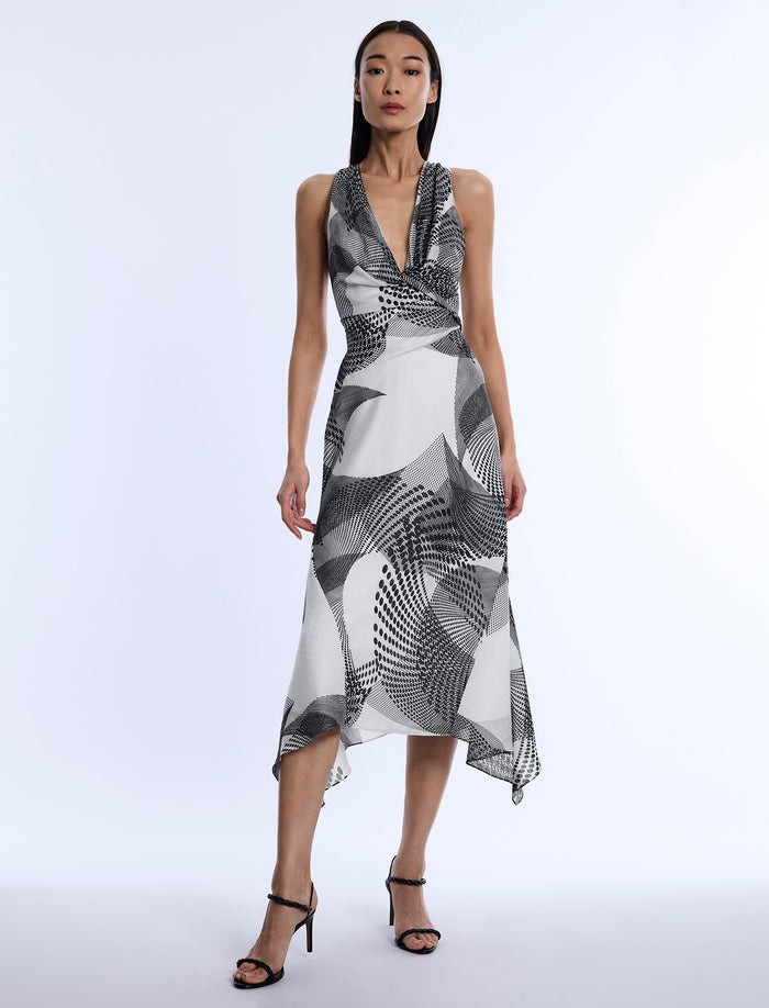 Printed Cowl Halter Dress