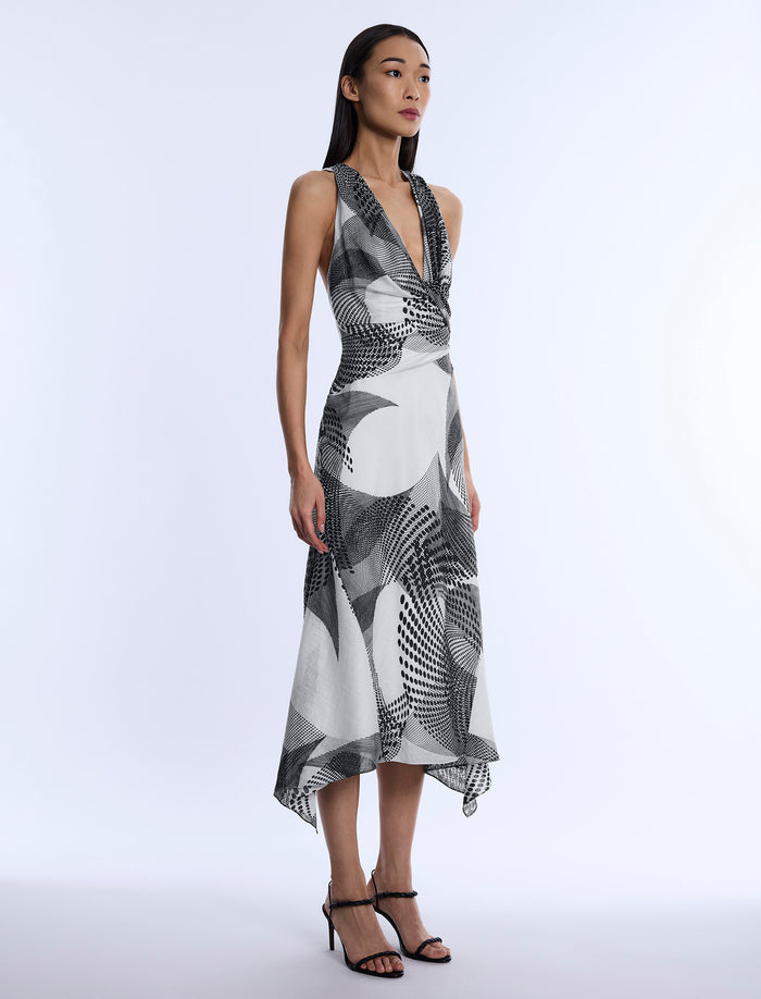 Printed Cowl Halter Dress