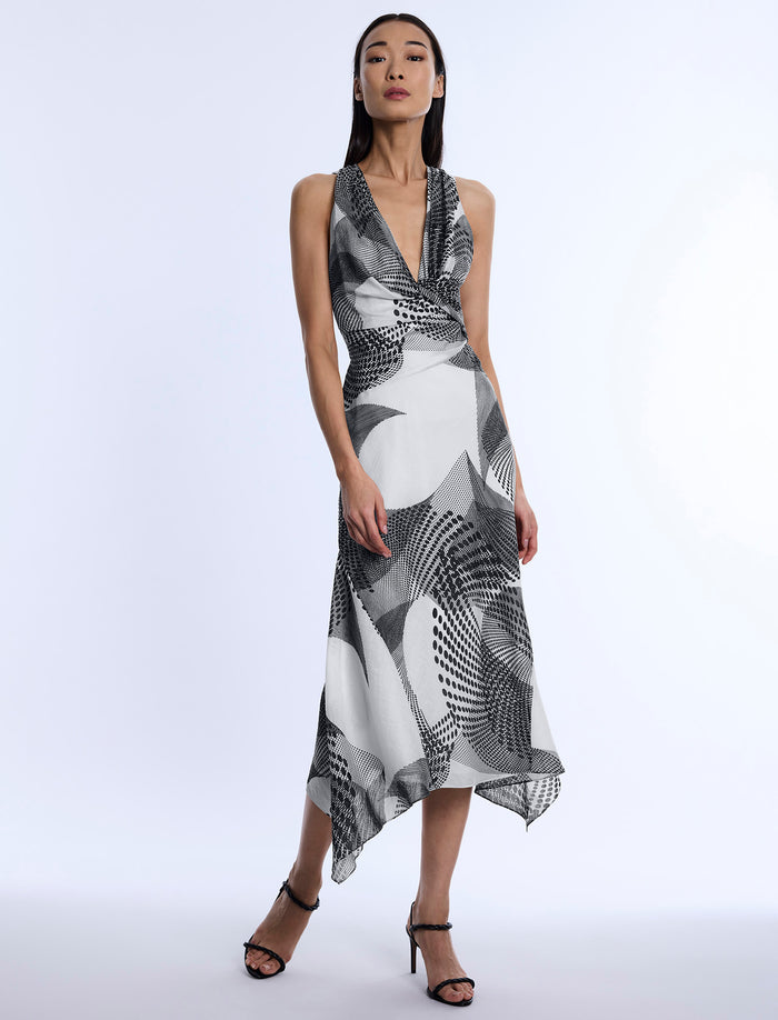 Printed Cowl Halter Dress