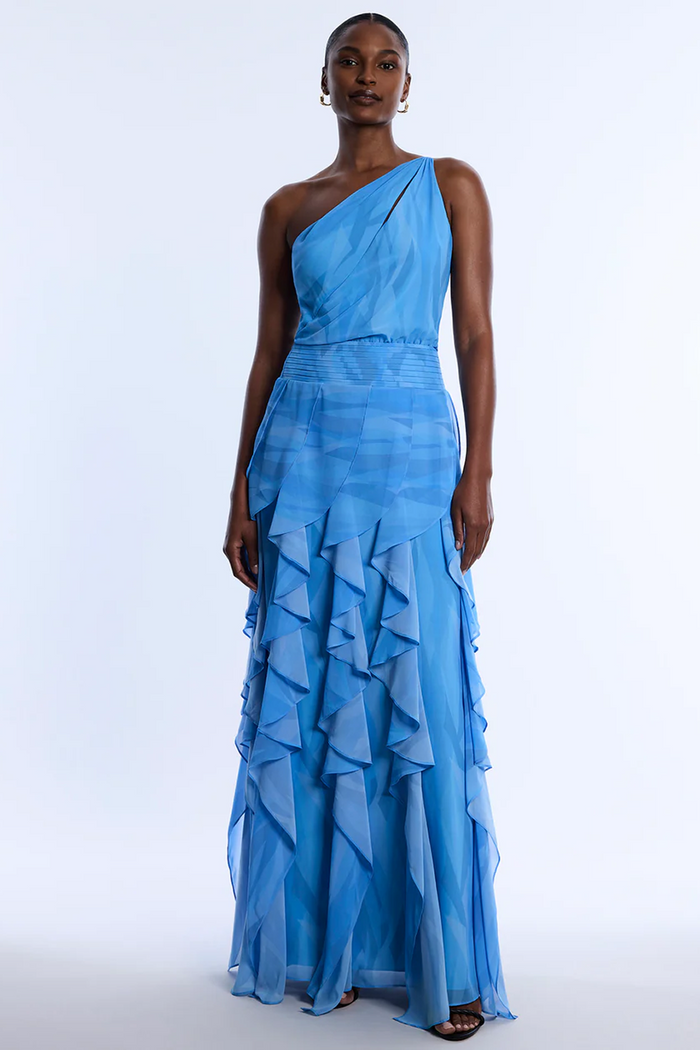 Printed One Shoulder Gown