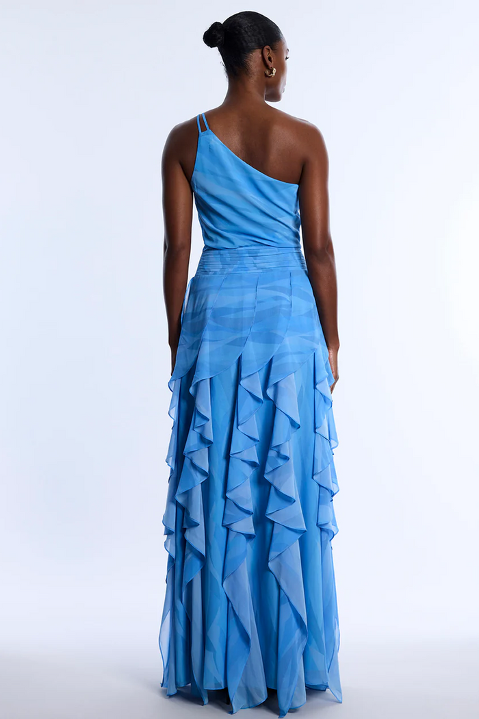 Printed One Shoulder Gown