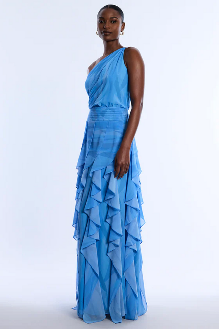 Printed One Shoulder Gown