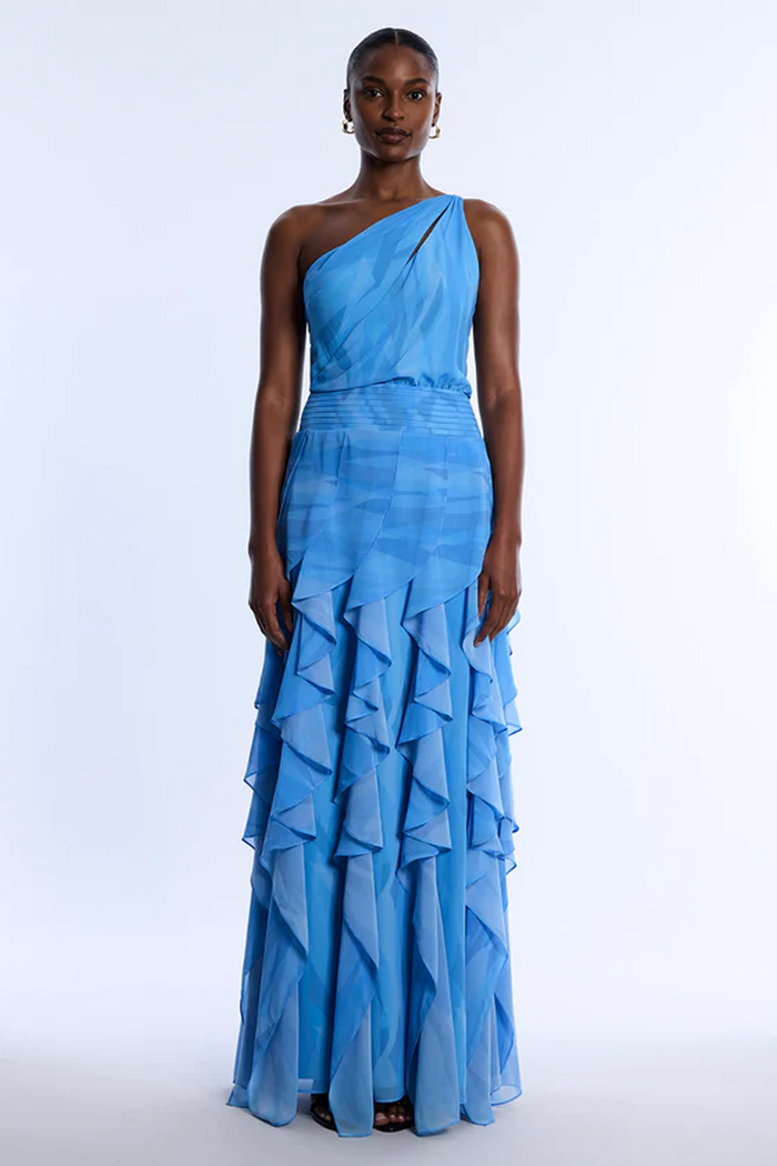 Printed One Shoulder Gown