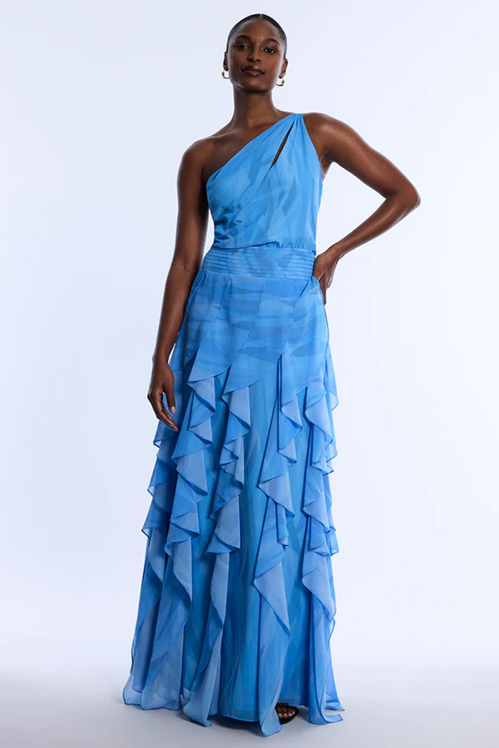 Printed One Shoulder Gown