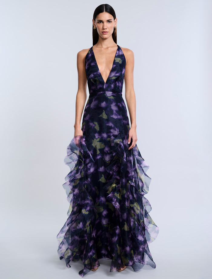 Printed Organza Gown