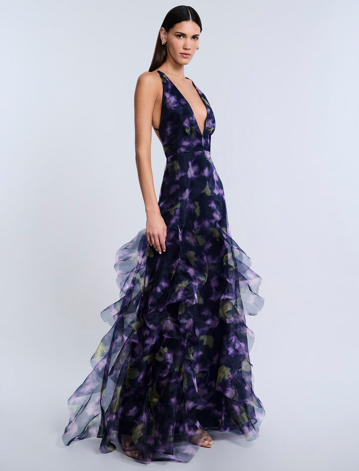 Printed Organza Gown