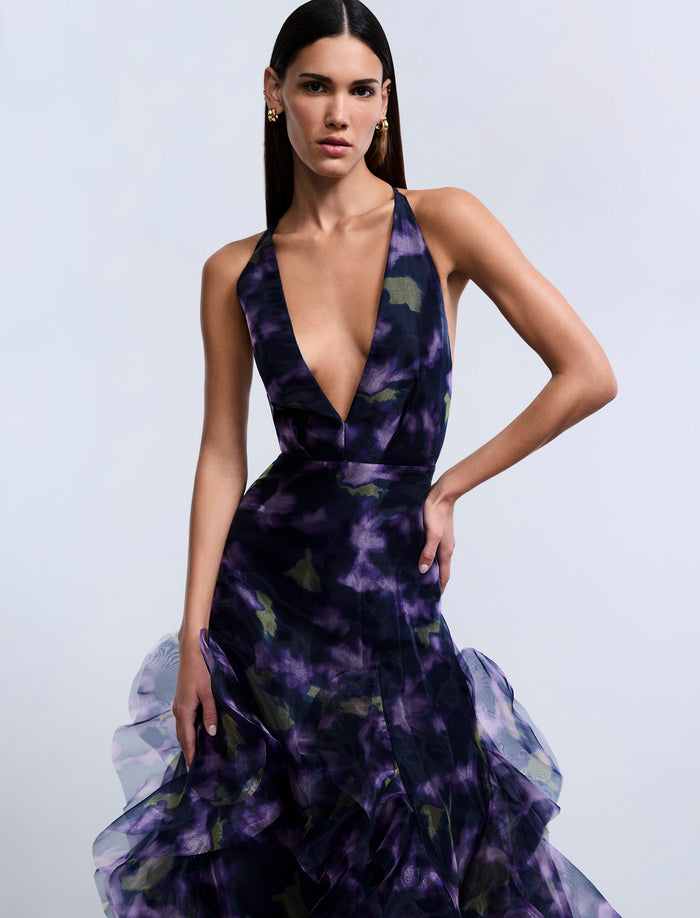 Printed Organza Gown
