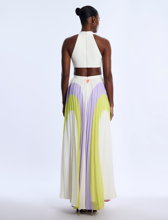 Printed Pleated Cutout Dress