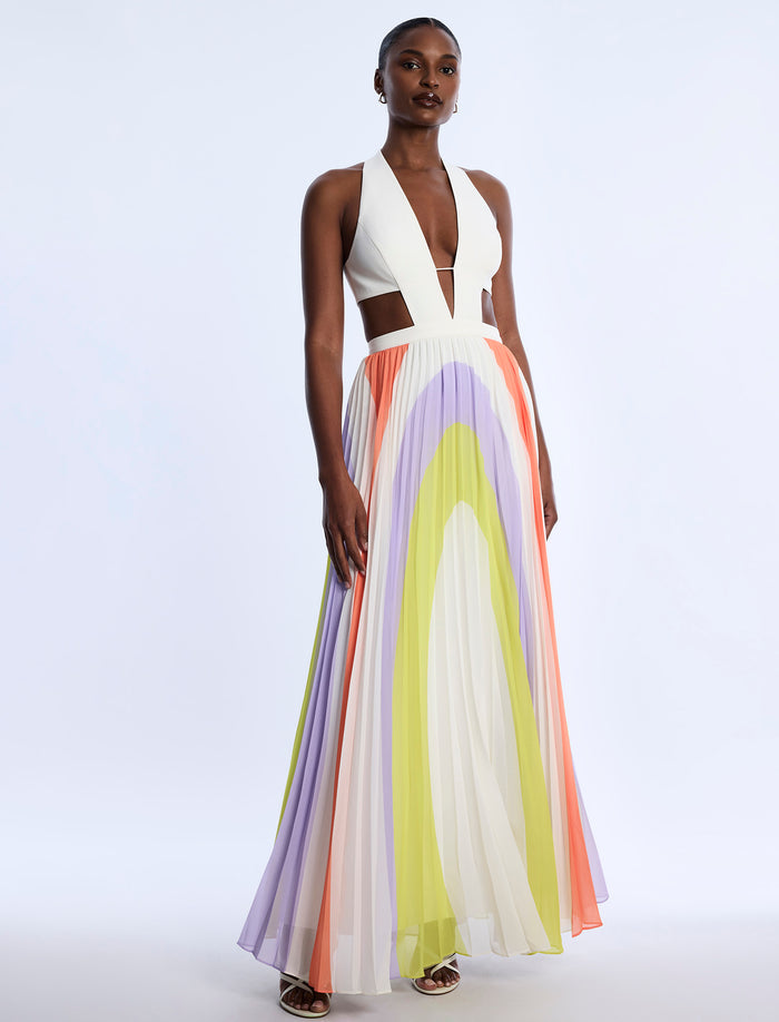 Printed Pleated Cutout Dress
