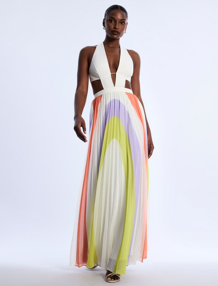 Printed Pleated Cutout Dress