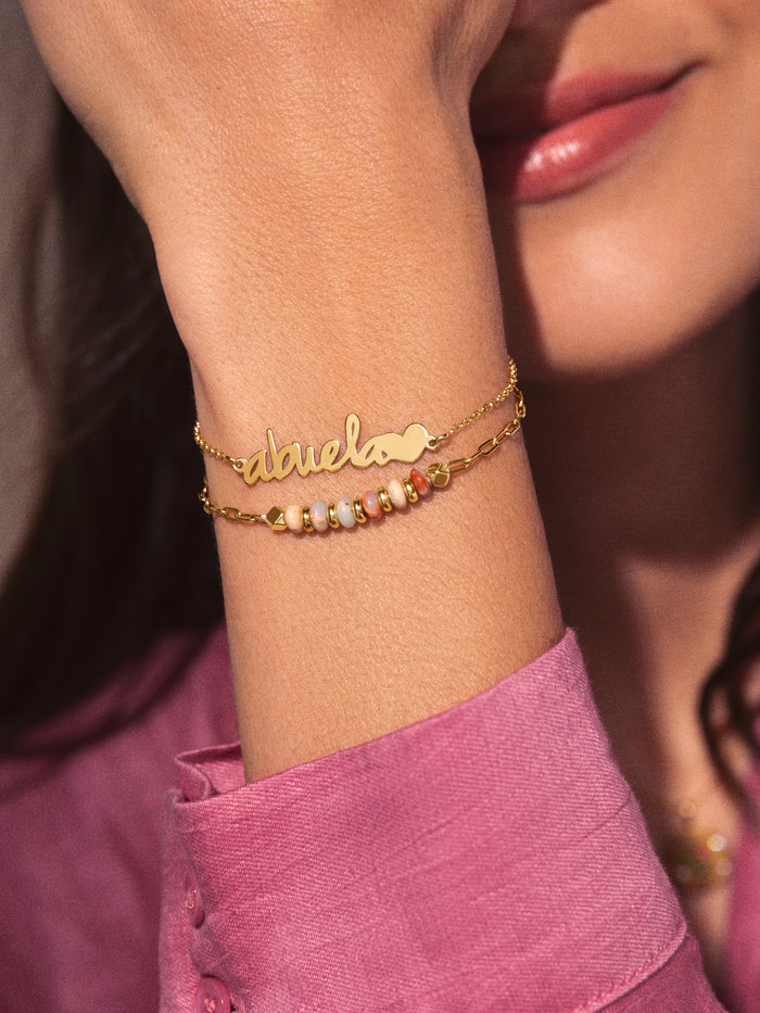 Pulsera Abuela Heart Plata Baño Oro