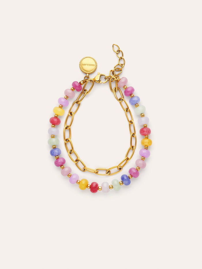 Pulsera Bali Chic Stones Acero Baño Oro