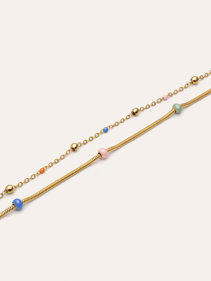Pulsera Doble Carla Enamel Acero Baño Oro
