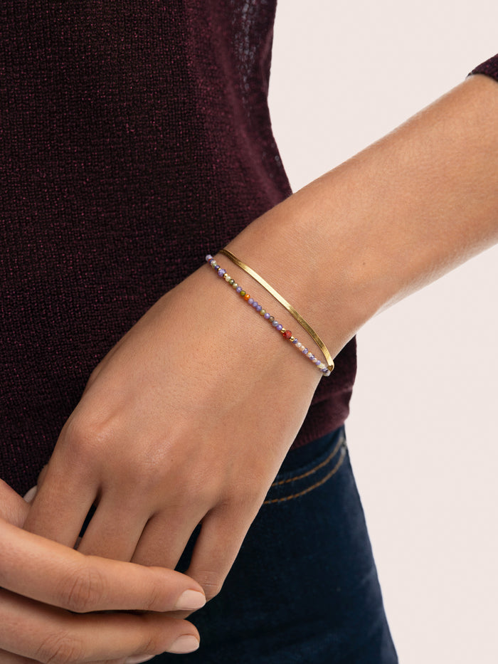 Pulsera Doble Crystals Lisse Acero Baño Oro