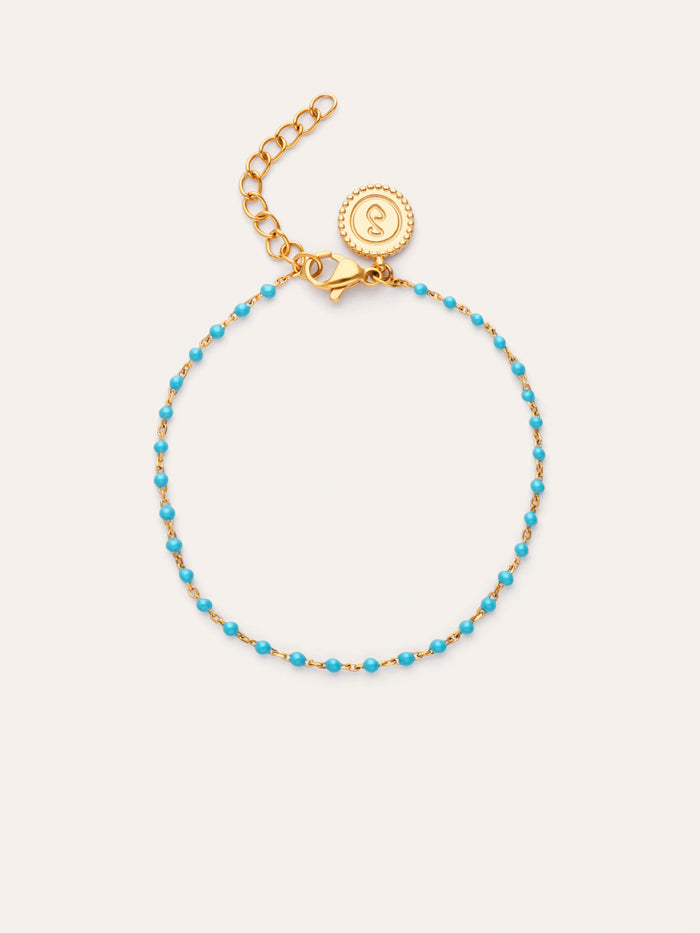 Pulsera Dots Turquoise Enamel Acero Baño Oro