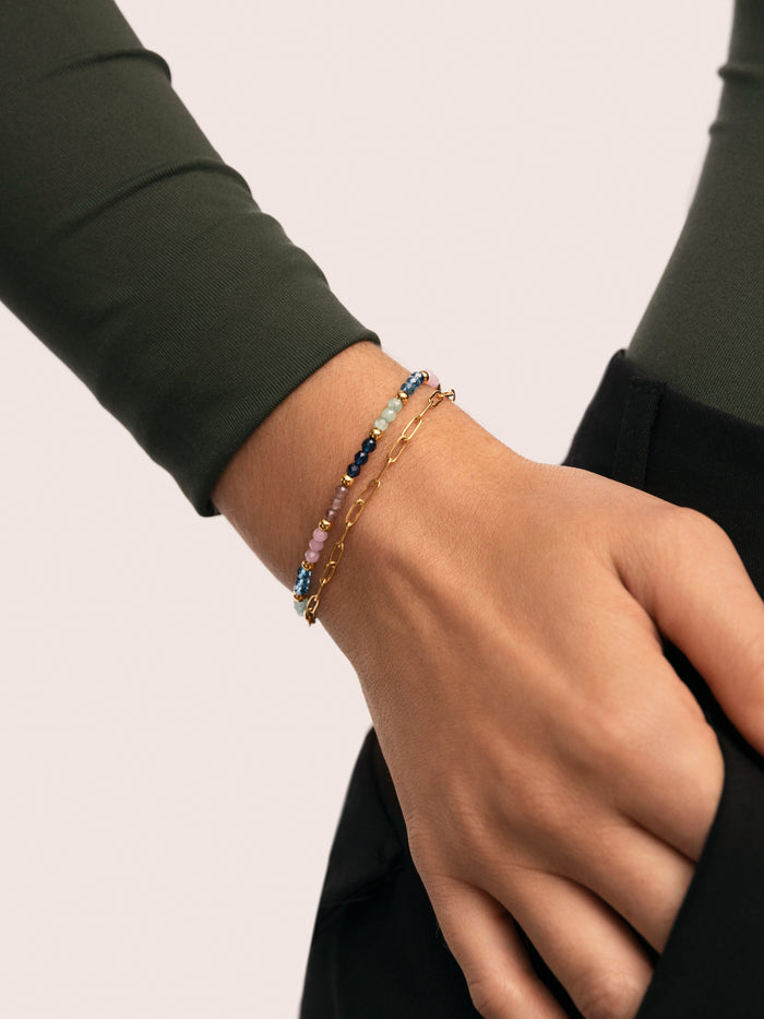 Pulsera Dye Dots Bruma Acero Baño Oro