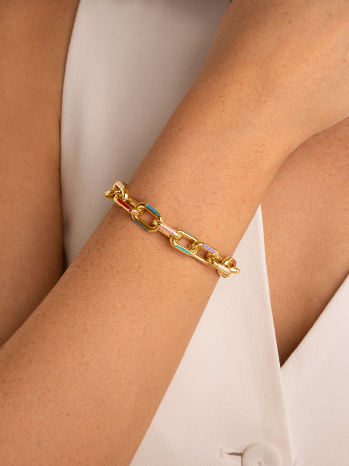 Pulsera Link Rainbow Enamel Acero Baño Oro