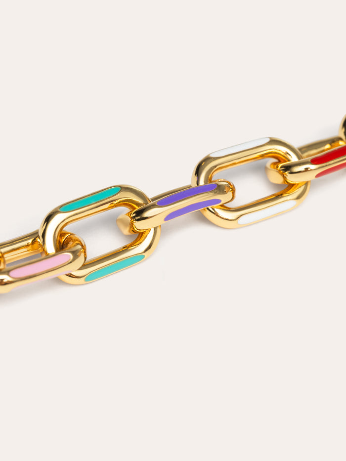 Pulsera Link Rainbow Enamel Acero Baño Oro