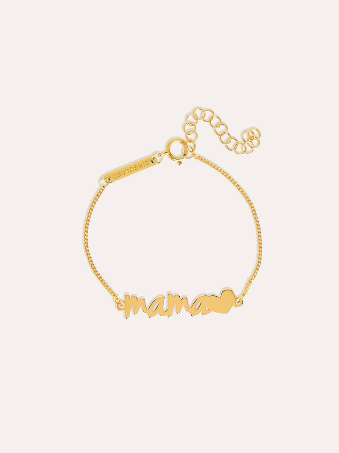 Pulsera Mamá Heart Plata Baño Oro