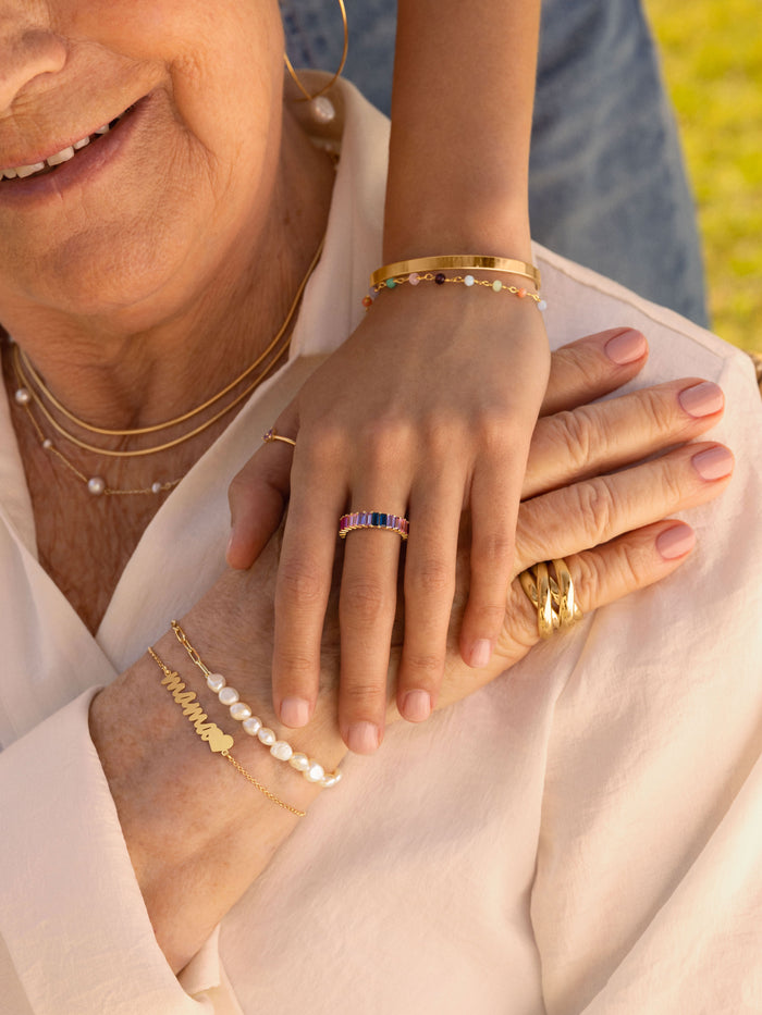 Pulsera Mamá Heart Plata Baño Oro