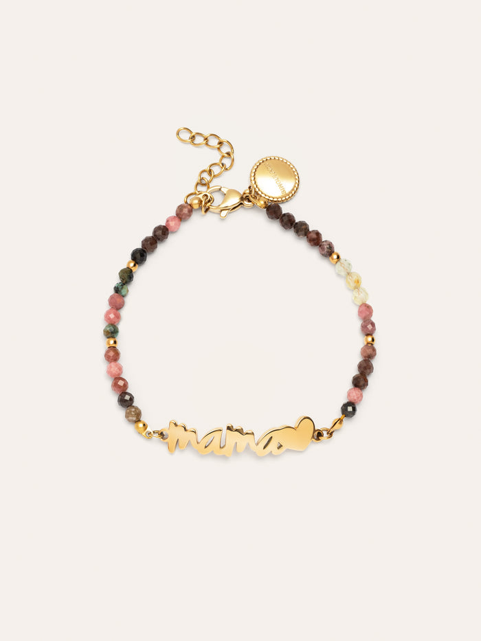Pulsera Mamá Heart Tourmaline Acero Baño Oro