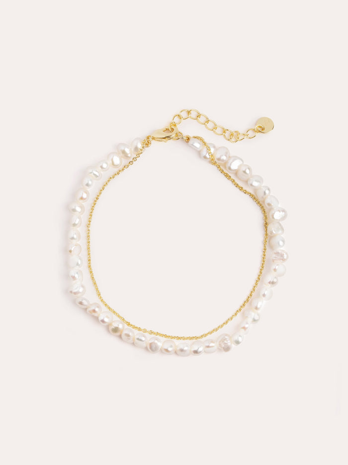 Pulsera Pearl Chain Acero Baño Oro