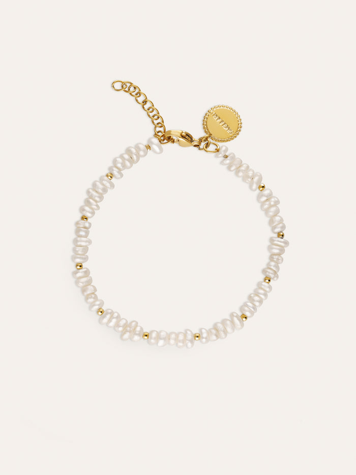 Pulsera Pearls Dots Acero Baño Oro