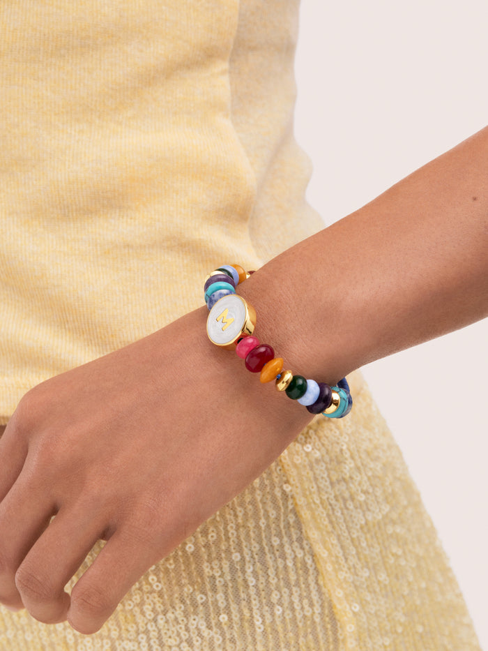 Pulsera Personalizada Letter Nácar Acero Baño Oro