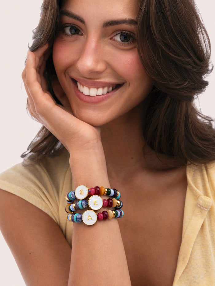 Pulsera Personalizada Letter Nácar Acero Baño Oro