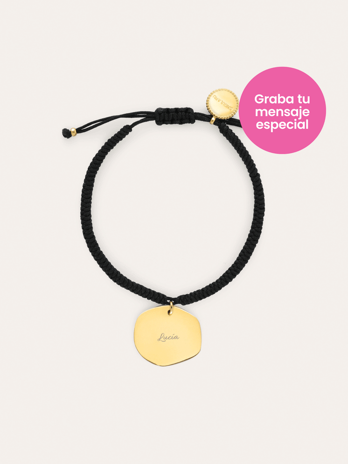 Pulsera Personalizada Medallón Organic Negro Acero Baño Oro