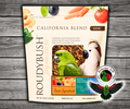 Roudybush California Blend Medium Parrot Food with Daily Maintenance pellets, dried carrots, bell peppers, cabbage, peaches, apricots, plums, and tomatoes for parrots, cockatoos, macaws, and conures. 44 oz Bag