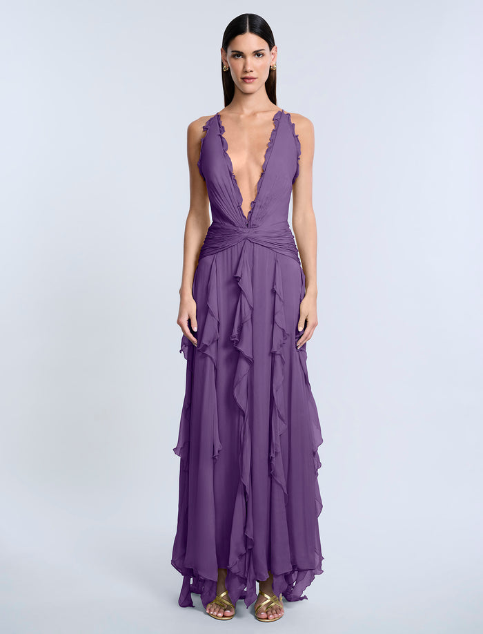 Ruffle Halter Chiffon Gown
