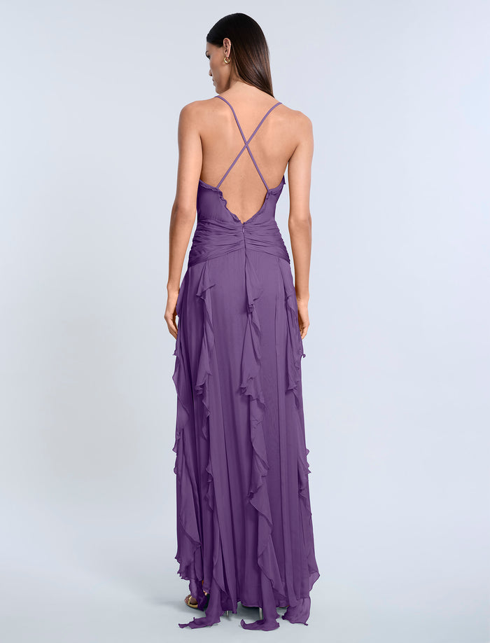 Ruffle Halter Chiffon Gown