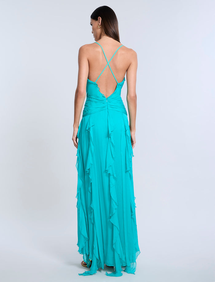 Ruffle Halter Chiffon Gown