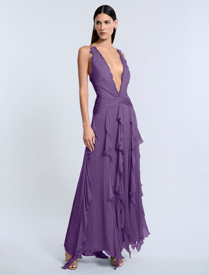 Ruffle Halter Chiffon Gown