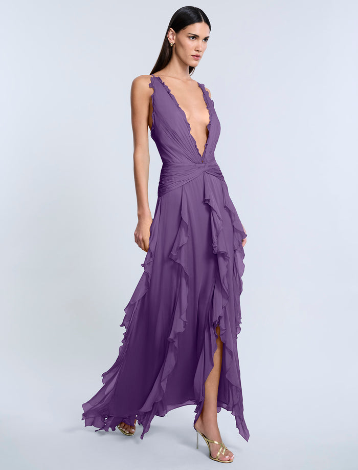 Ruffle Halter Chiffon Gown