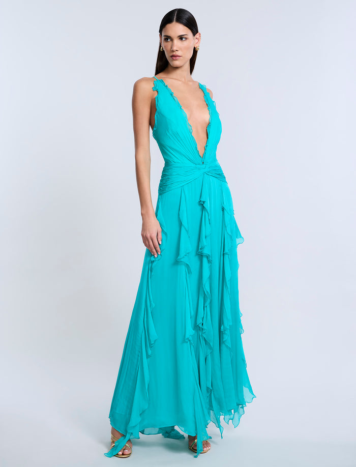 Ruffle Halter Chiffon Gown