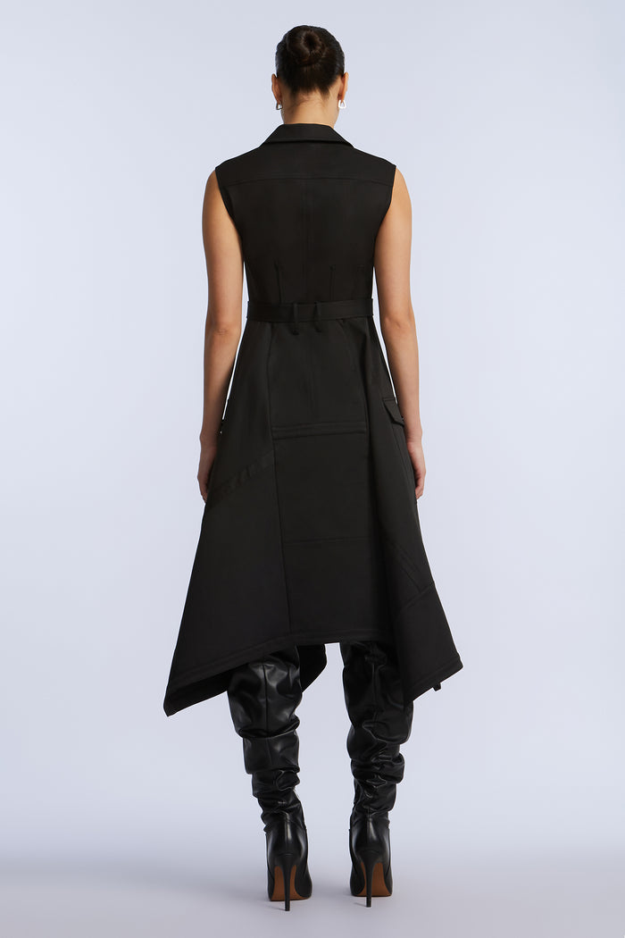 Scarf Hem Taffeta Twill Dress