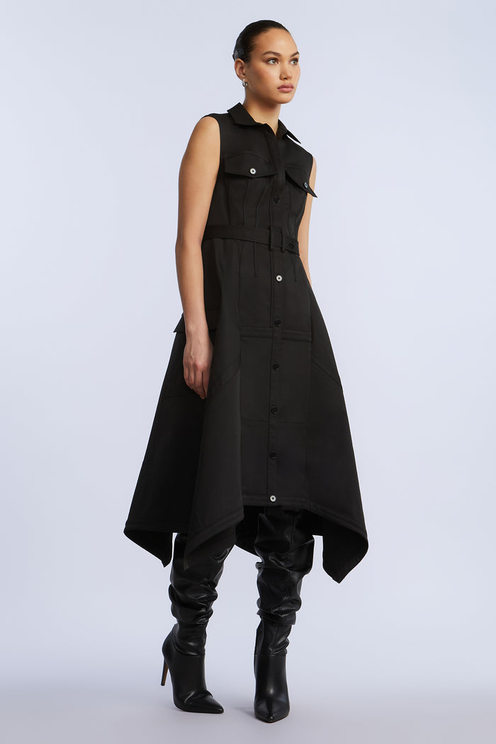 Scarf Hem Taffeta Twill Dress