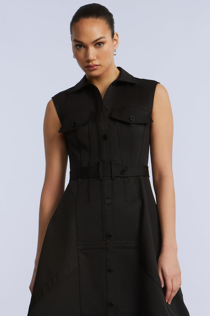 Scarf Hem Taffeta Twill Dress