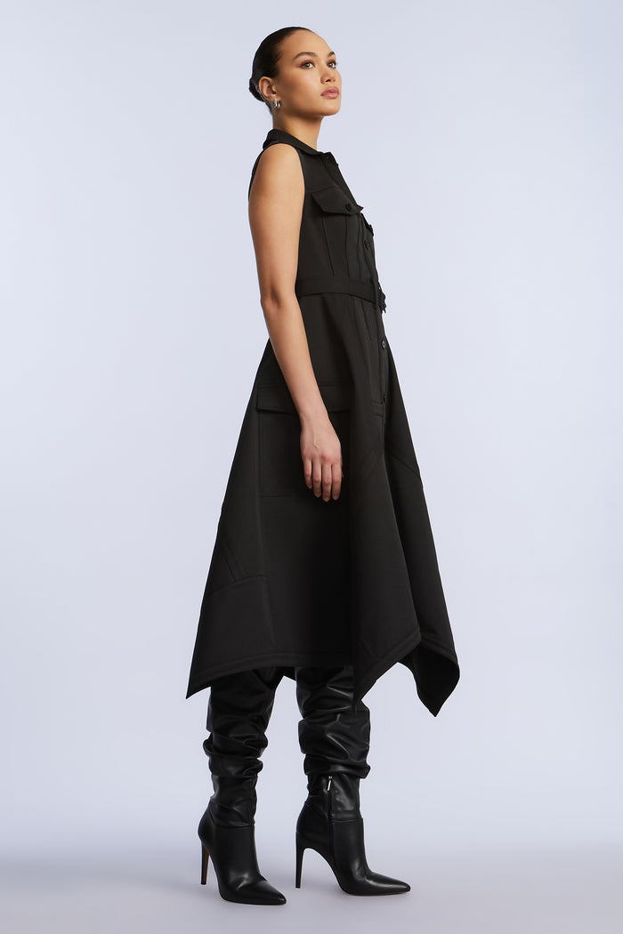 Scarf Hem Taffeta Twill Dress