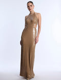 Sequin Cutout Halter Gown