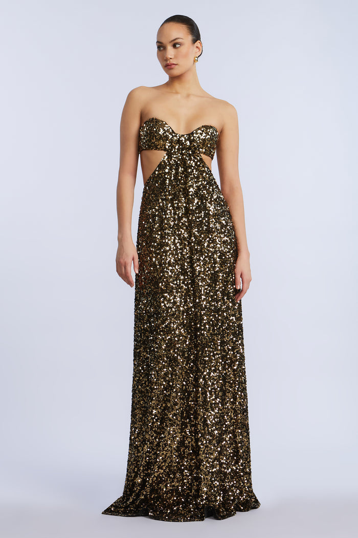 Sequin Strapless Gown