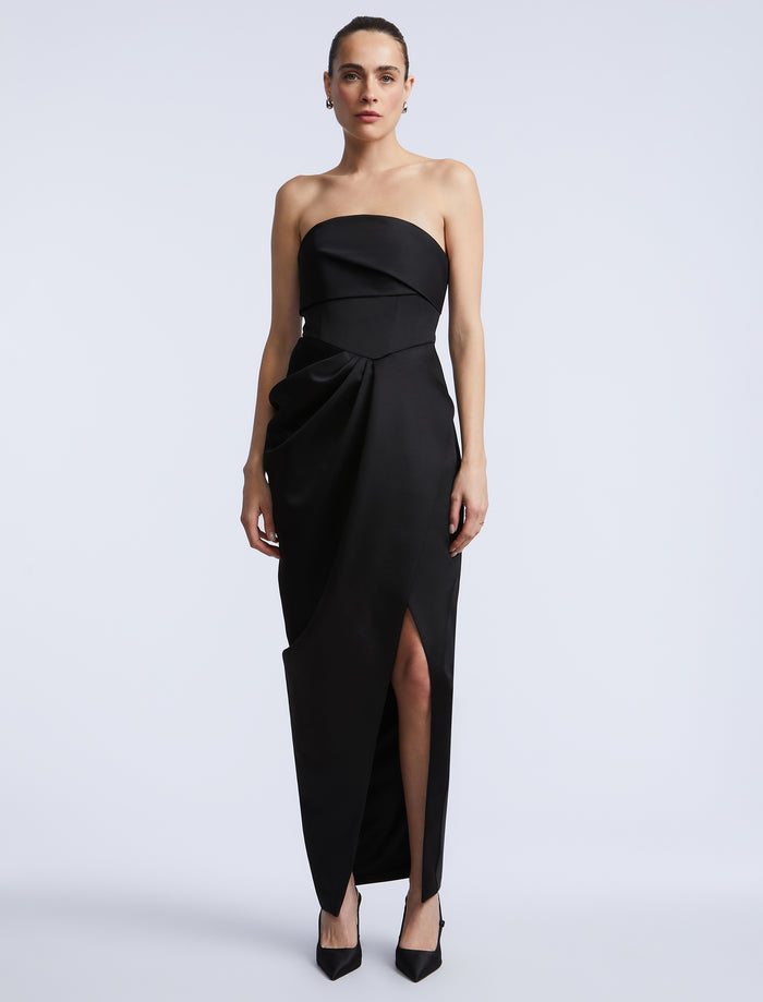 Solid Bodice Wrap Skirt Gown