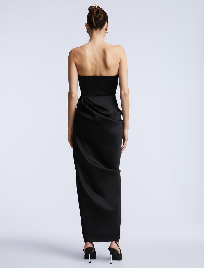 Solid Bodice Wrap Skirt Gown