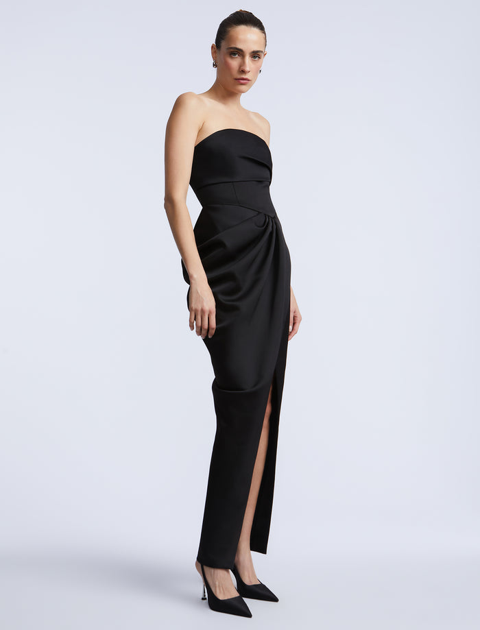 Solid Bodice Wrap Skirt Gown