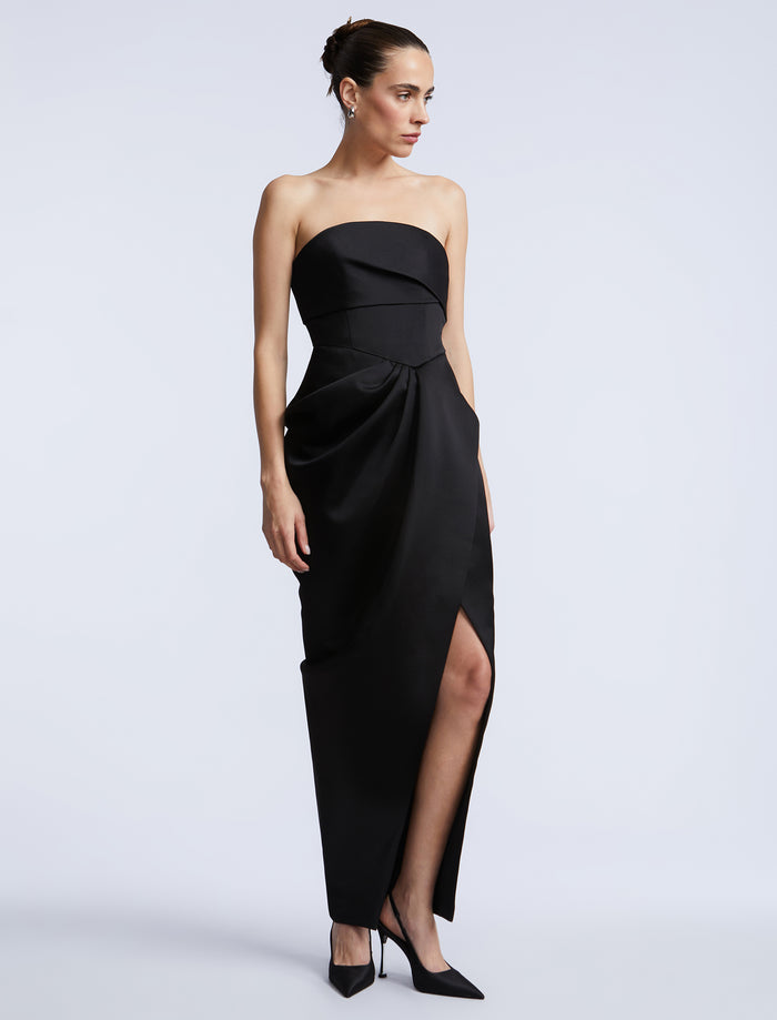 Solid Bodice Wrap Skirt Gown